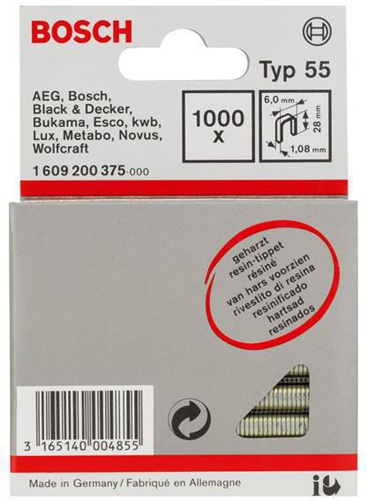 Bosch Schmalrückenklammer Typ 55 B.6mm Dicke 1,08mm L.28mm geharzt 1000er Pack