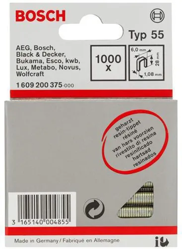 Bosch Schmalrückenklammer Typ 55 B.6mm Dicke 1,08mm L.28mm geharzt 1000er Pack