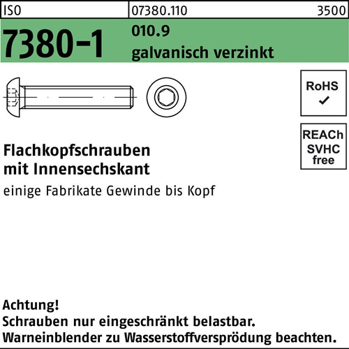 Flachkopfschraube ISO 7380-1 Innen-6kt M3x8 010.9 galv.verz. 500St.