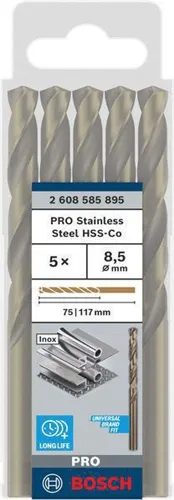 Bosch Metallbohrer PRO Stainless Steel Arbeits-L.75mm D.8,5mm L.117mm 5St.