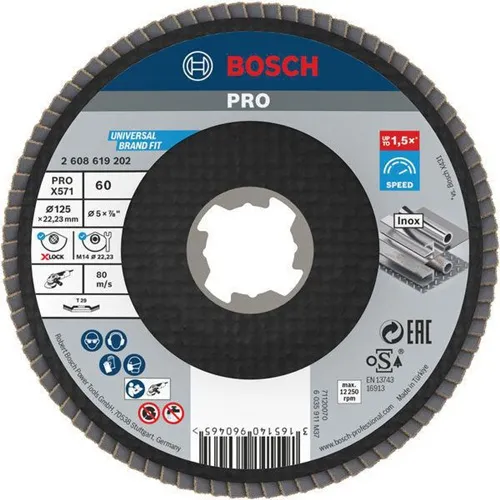 Bosch Fächerschleifscheibe X-LOCK PRO X571 D.125mm Körnung 60 abgew. X-LOCK