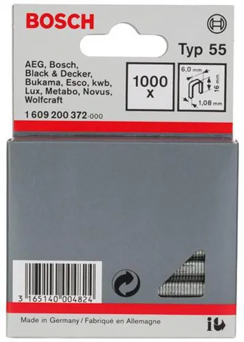 Bosch Schmalrückenklammer Typ 55 B.6mm Dicke 1,08mm L.16mm1000er Pack