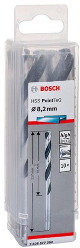 Bosch Metallspiralbohrer PointTeQ DIN388 Arbeits-L.75mm D.8,2mm Typ N 10St.