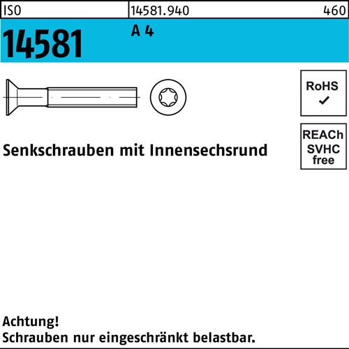Senkschraube ISO 14581 ISR M8x 40 T45 A 4 100 Stück