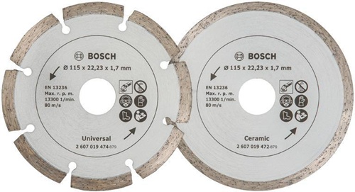 Bosch Diamanttrennscheibe D.115mm Bohrungs-D.22,23mm f.Fliesen 2er-Pack