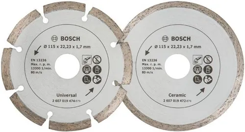 Bosch Diamanttrennscheibe D.115mm Bohrungs-D.22,23mm f.Fliesen 2er-Pack