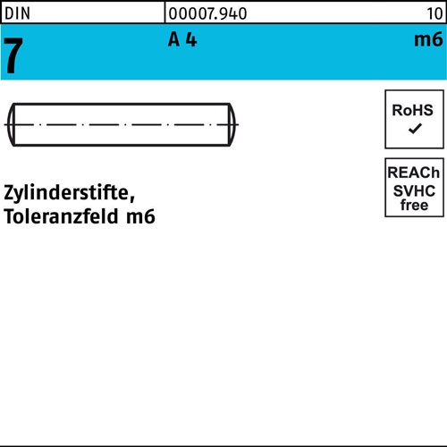 Zylinderstift DIN 7 12 m6x 100 A 4 10 Stück