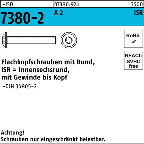 Flachkopfschraube ISO 7380-2 Bund/ISR VG M6x 10-T30 A 2 500Stück
