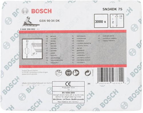 Bosch Streifennagel 3000-tlg.Schaft-D.2,8mm L.75mm 34 ° 