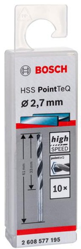 Bosch Metallspiralbohrer PointTeQ DIN388 Arbeits-L.33mm D.2,7mm Typ N 10St.