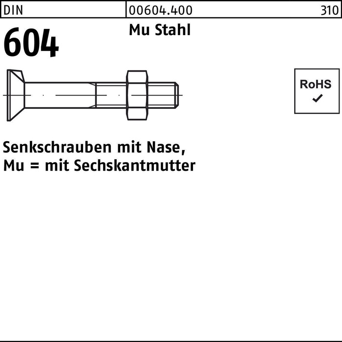 Senkschraube DIN 604 Nase/6-ktmutter M16x 30 Mu Stahl 4.6 50 Stück