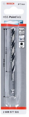 Bosch Spiralbohrer PoinTeQ DIN338 D.7mm Arbeits-L.69mm L.109mm HSS Typ N