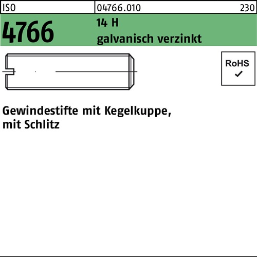 Gewindestift ISO 4766 Kegelkuppe/Schlitz M10x25 14 H galv.verz. 100St.