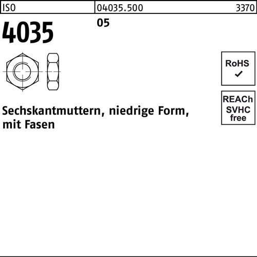 Sechskantmutter ISO 4035 niedrig Fasen M14 5 100 Stück