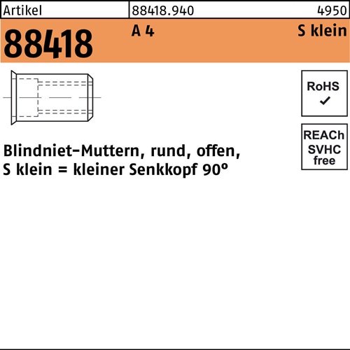 Blindnietmutter R 88418 SEKO M6/0,25 - 3,5 A 4 250 Stück
