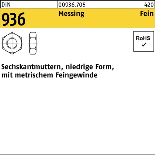 Sechskantmutter DIN 936 M18x 1,5 Messing 25 Stück