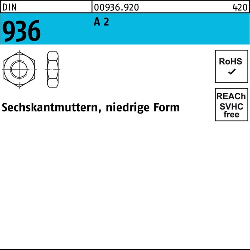Sechskantmutter DIN 936 M12 A 2 50 Stück