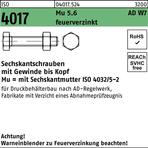 Sechskantschraube ISO 4017 VG Mutter M24x 60 5.6 AD W7 feuerverz. 25Stück