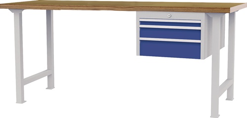 Werkbank B2000xT750xH790-1140mm Buche-Multiplex lichtgrau/signalblau 3Schubl.