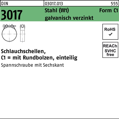 Schlauchschelle DIN 3017 W1 FormC1 21- 23/18 Stahl galv.verz. 50 Stück