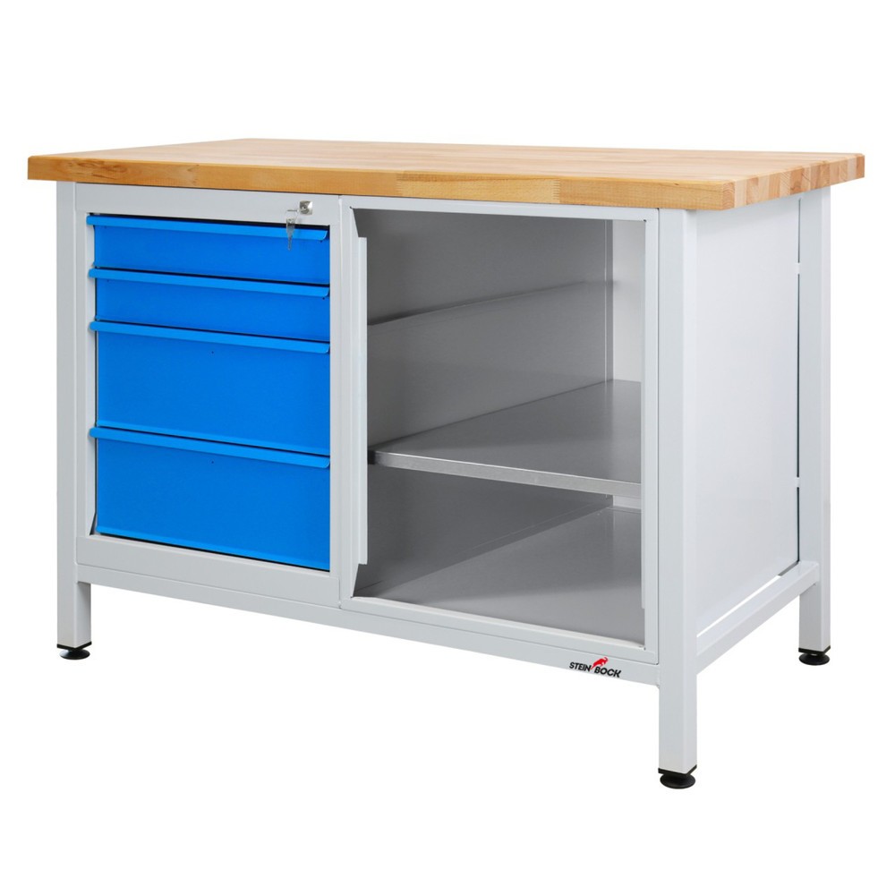 Steinbock® Werkbank Premium, 4 Schubladen, 1 Regalabteil, TK 300 kg