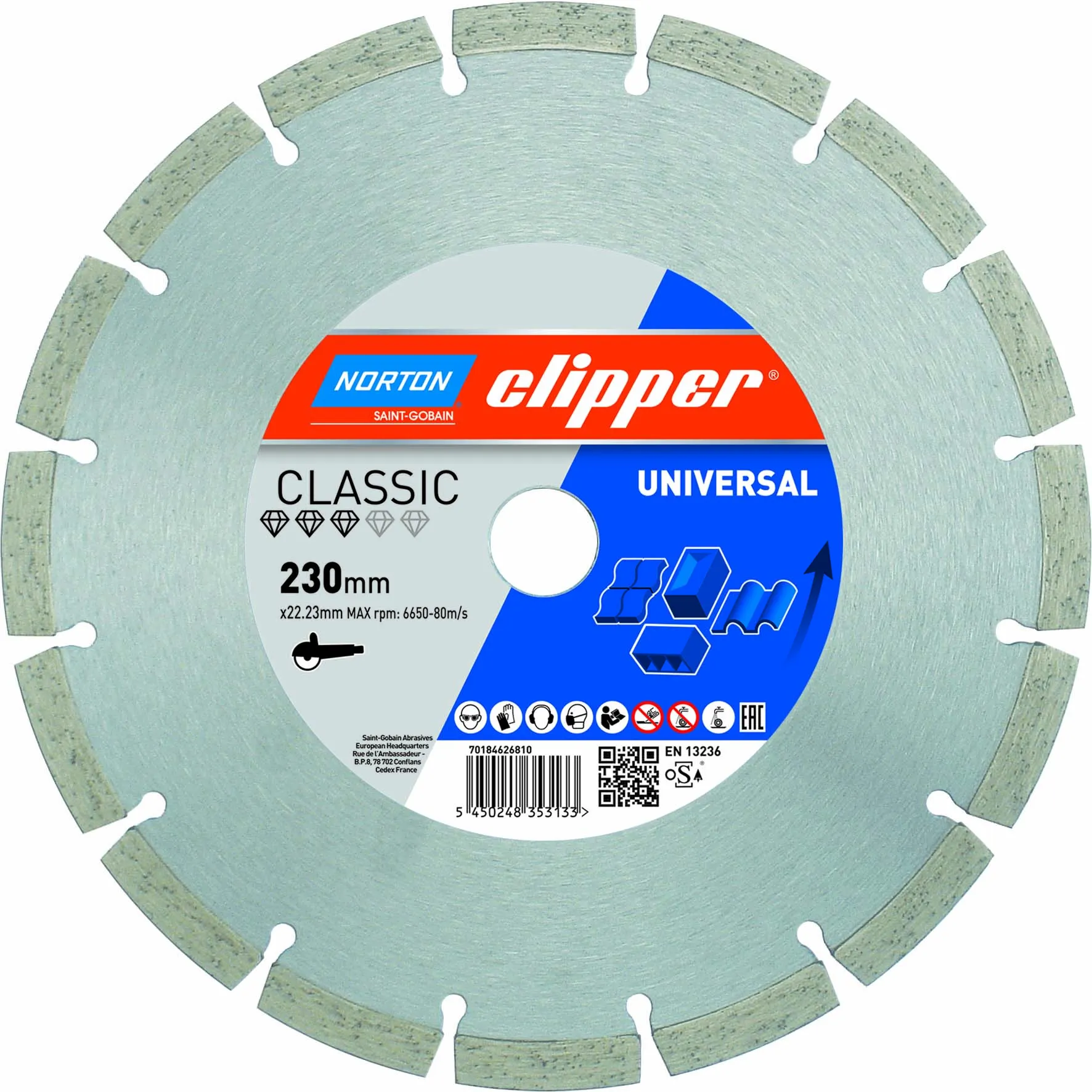 Norton Clipper Diamanttrennscheibe Classic Universal - 230  x  22,23 mm