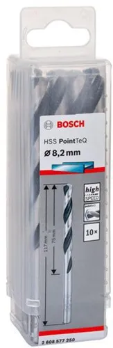 Bosch Metallspiralbohrer PointTeQ DIN388 Arbeits-L.75mm D.8,2mm Typ N 10St.