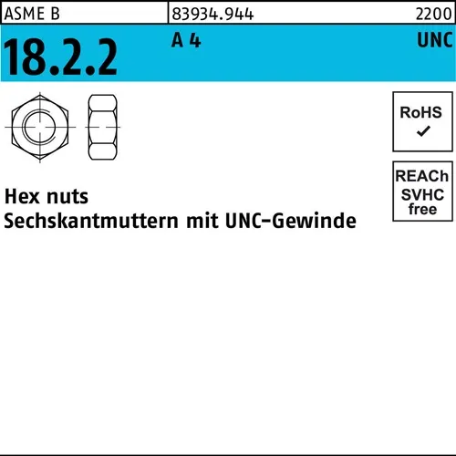 Sechskantmutter R 83934 UNC-Gewinde 3/8 A 4 100 Stück
