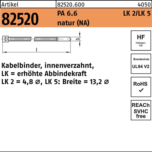 Kabelbinder R 82520 4,8x 120/28 Polyamid 6.6 natur LK2 200St. HELLERMANNTYTON