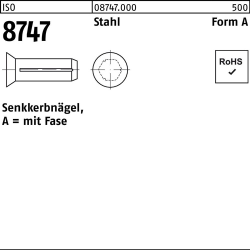 Senkkerbnagel ISO 8747 Fase 2x 6 Stahl 500 Stück