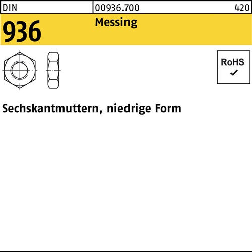Sechskantmutter DIN 936 M20 Messing 25 Stück