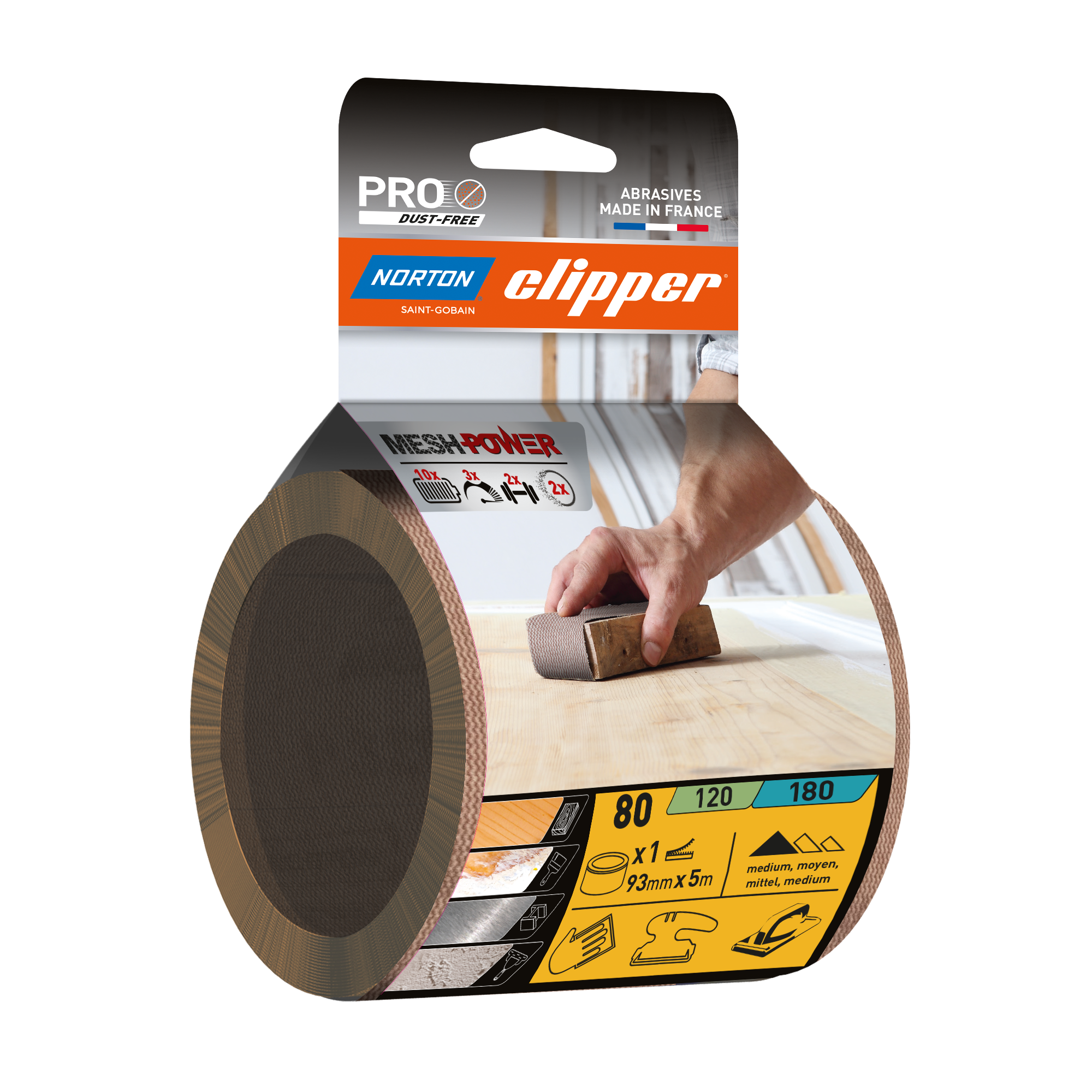 Norton Clipper Selbsthaftende Schleifrollen Mesh 93mm x 50m