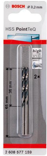 Bosch Metallspiralbohrer PointTeQ DIN388 Arbeits-L.36mm D.3,2mm Typ N 2er Pack
