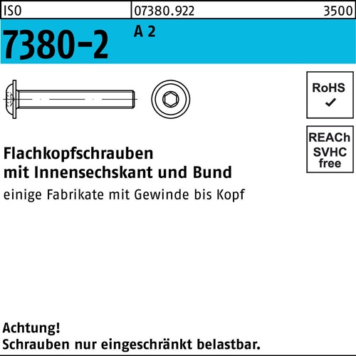Flachkopfschraube ISO 7380-2 Bund/Innen-6kt M5x 8 A 2 500 Stück