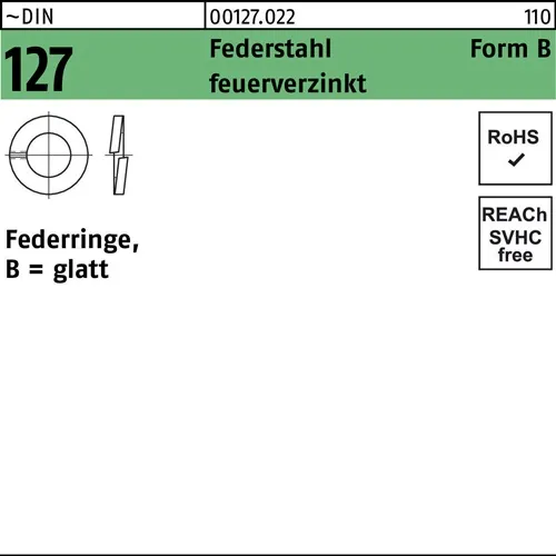 Federring DIN 127 B 22 Federstahl feuerverz. 100 Stück