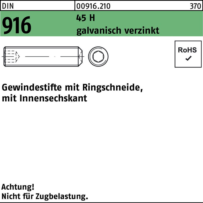 Gewindestift DIN 916 Ringschn./Innen-6kt M8x50 45 H galv.verz. 100St.