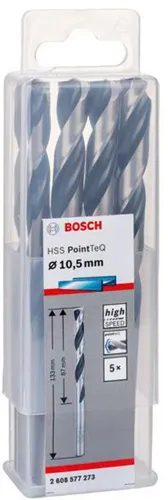 Bosch Metallspiralbohrer PointTeQ DIN388 Arbeits-L.87mm D.10,5mm Typ N 5St.