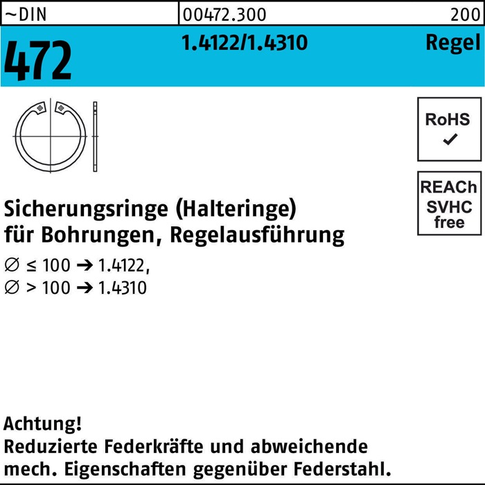 Sicherungsring DIN 472 38x 1,5 1.4122 Regelausf. 25 Stück