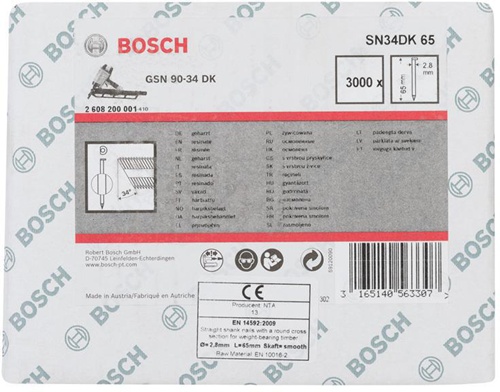 Bosch Streifennagel SN34DK 65 3000-tlg.Schaft-D.2,8mm L.65mm D-Kopf blank glatt