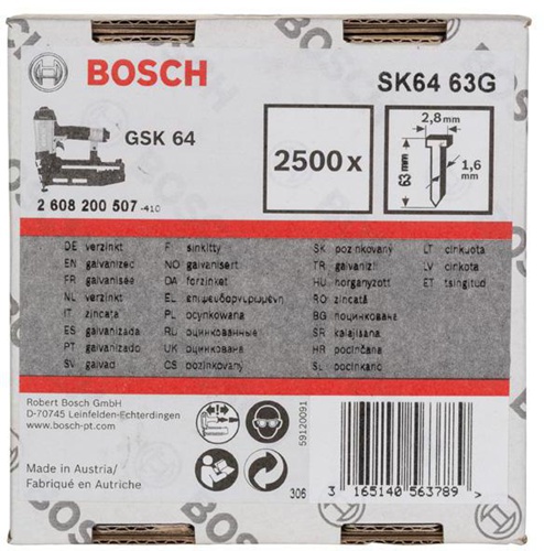Bosch Senkkopfstift SK64 63G 2500-tlg.LxBxD.63x2,8x1,45mm verzinkt Drahtmaß 1,6mm