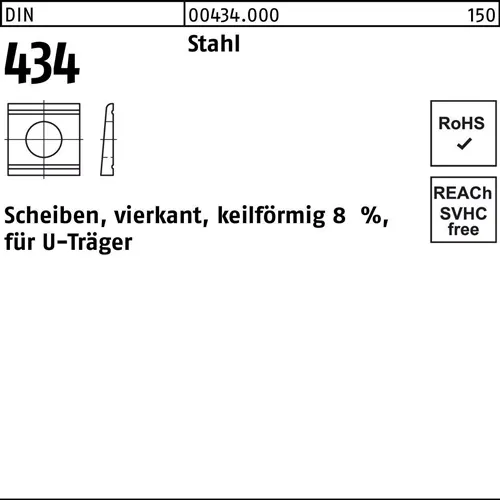 U-Scheibe DIN 434 vierkant keilförmig 13,5 Stahl Neigung 8% 100 Stück
