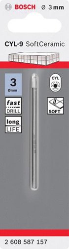 Bosch Fliesenbohrer CYL-9 Ceramic DxL 3x70mm weiß Werkstoff HM 