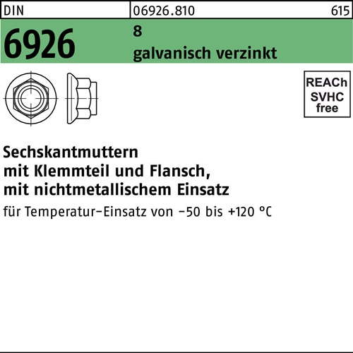 Sechskantmutter DIN 6926 Klemmteil/Flansch M12 8 galv.verz. 100Stück