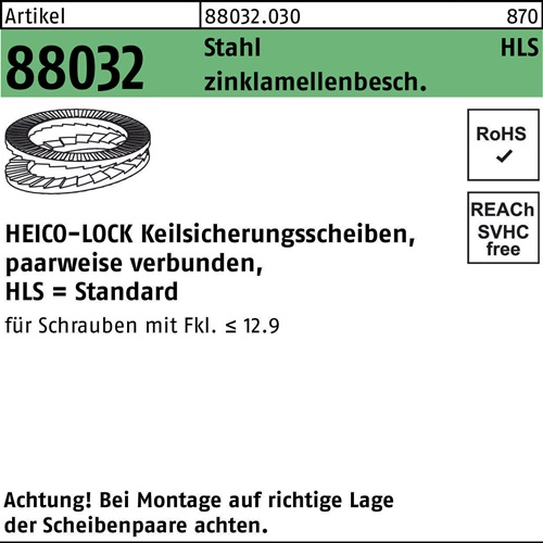 Keilsicherungsscheibe R 88032 HLS-42 Stahl zinklamellenb. geklebt 25St. HEICO