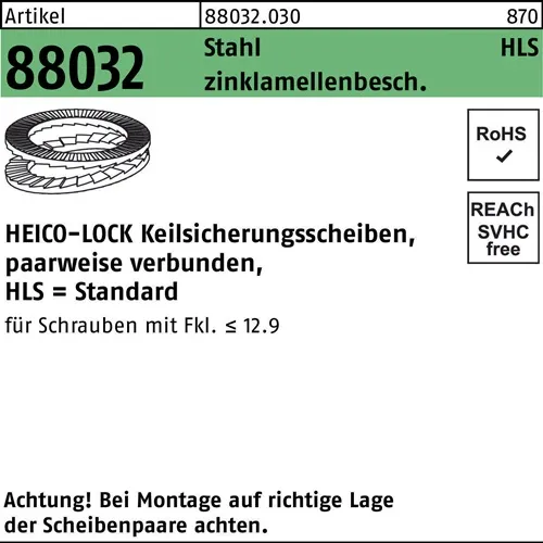 Keilsicherungsscheibe R 88032 HLS- 8 Stahl zinklamellenb. geklebt 200St. HEICO