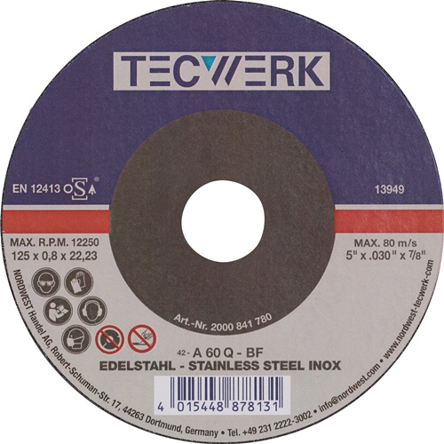 TECWERK Trennscheibe D125x0,8mm gekr.INOX Bohr.22,23mm