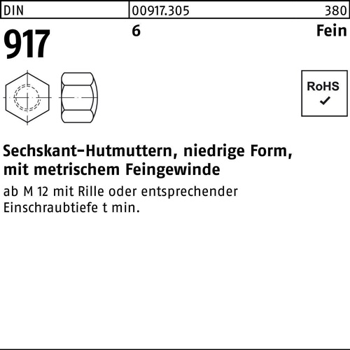 Sechskanthutmutter DIN 917 niedrige FormM12x 1,5 SW 19 6 50 Stück
