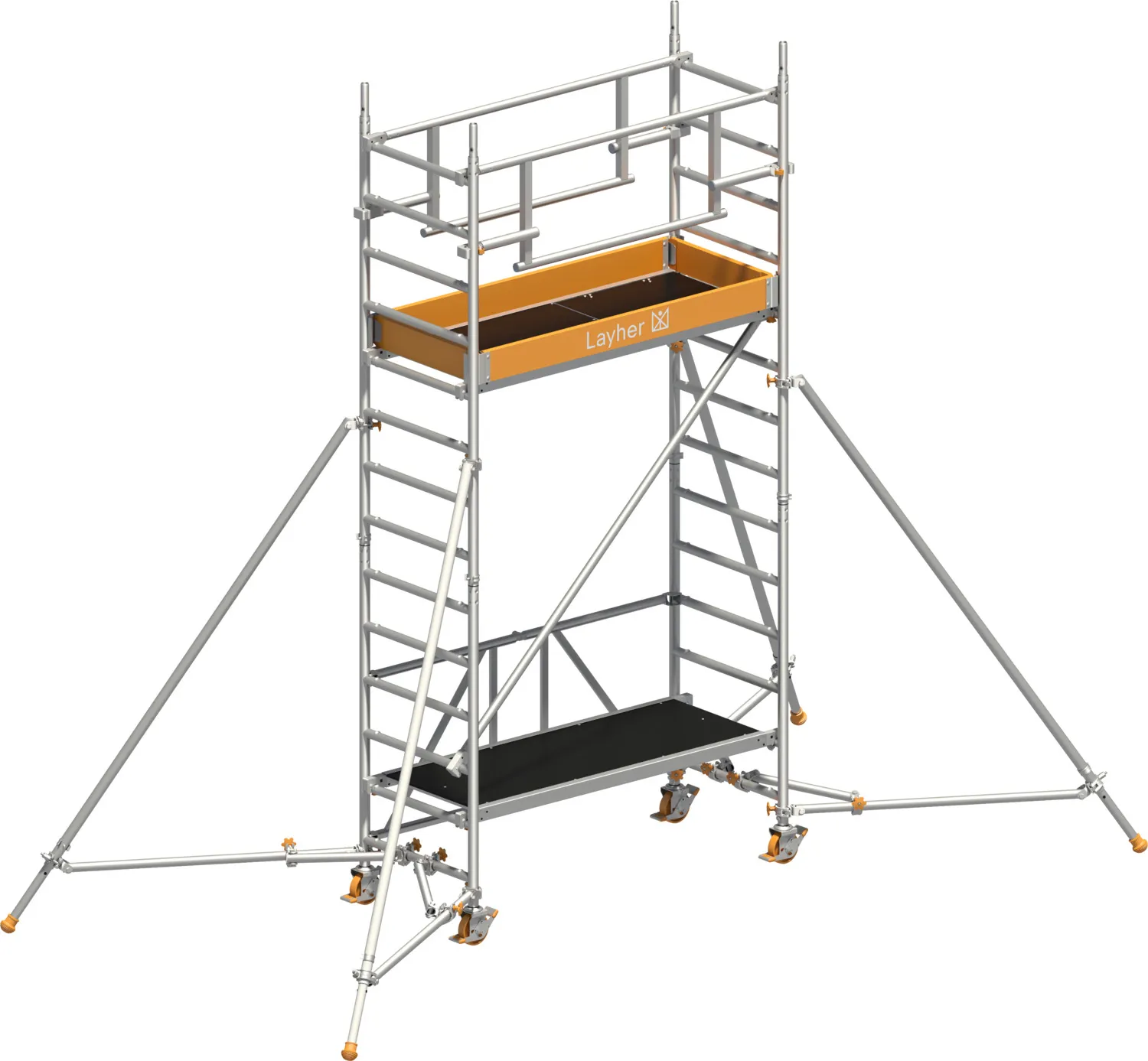 Layher Fahrgerüst Zifa P2 SAFETY PLUS mit Doppelgeländer und Gerüststützen Typ: 1426233 | SH: 2,61 m / AH: 4,61 m