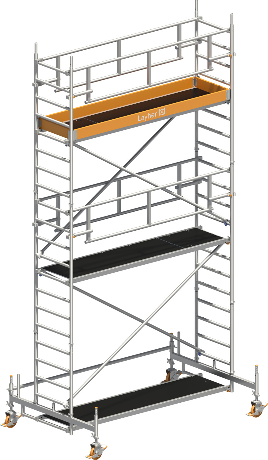 Layher Fahrgerüst Uni Standard P2 SAFETY PLUS mit Doppelgeländer Typ: 1421104 | SH: 4,35 m / AH: 6,35 m