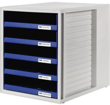 HAN Schubladenbox 1401-14 DIN A4 5Schubfächer PS blau/lichtgrau